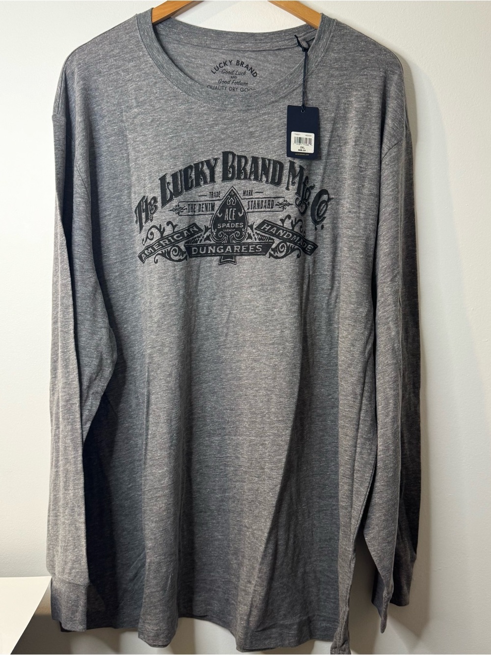 NEW Lucky Brand Graphic Tee Long Sleeve Shirt Mens 2XL ace of spades
